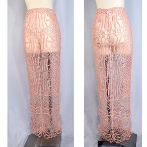 Beulah Crochet Maxi Skirt or Tube Dress Swim Cover Peach Pink Tone M L
